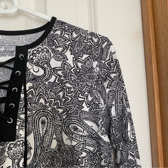 Coolibar Black and White Paisley Pattern Long Sleeve Shirt Size Small - Picture 2 of 7